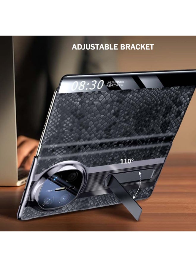 Genuine Leather Case for Huawei Mate X6, Crocodile Texture Phone Cover with Kickstand Smart Hibernation Flip Light Luxury Business Cases - Image 3